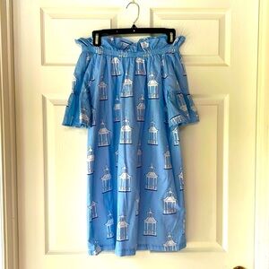 Off shoulder, blue dress with pagodas, blue, size Sm/med